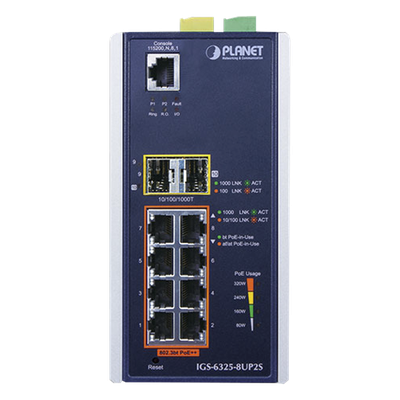 Switch Industrial Administrable Capa 3, 8 Puertos Gigabit PoE 802.3bt+, 2 Puertos 1 G / 2.5 G SFP+ | SIERRA STORE