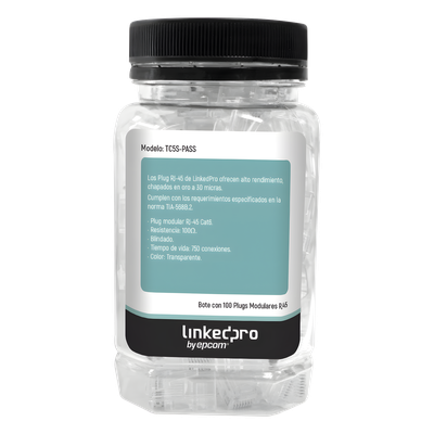 LINKEDPRO BY EPCOM TC5S-PASS - Bote de Plugs Pass Through RJ45 / Cat5e Blindado / Chapado Oro 30 Micras / 24AWG / 100 Piezas | SIERRA STORE