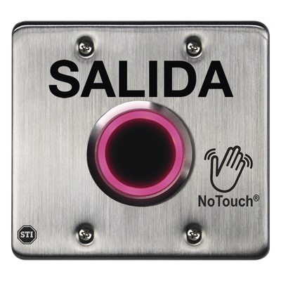 Botón de Salida NoTouch / Sensor Infrarrojo IR / Acero Inoxidable 304 / Salida Doble / Contacto Seco Forma C / LED Bicolor / 4.5 x 4.5 | SIERRA STORE