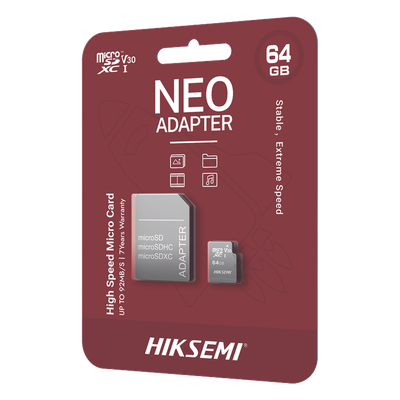 HIKSEMI by HIKVISION HS-TF-C1/64G/NEO/A - Memoria microSD con Adaptador / 64 GB / Clase 10 / Lectura 92 MB/s / Escritura 30 MB/s / | SIERRA STORE