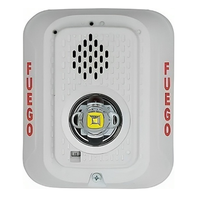 Sirena con Estrobo LED / 2 Hilos / Montaje en Pared / 24 Vcd / Candela Seleccionable / Texto en Español | SIERRA STORE