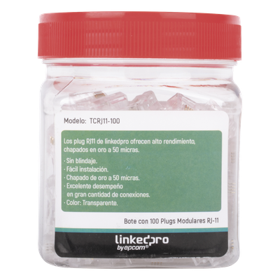 LINKEDPRO BY EPCOM TCRJ11-100 - Plug Modular RJ11 / 4 Contactos / Chapado Oro 50 Micras / Paquete 100 Piezas | SIERRA STORE