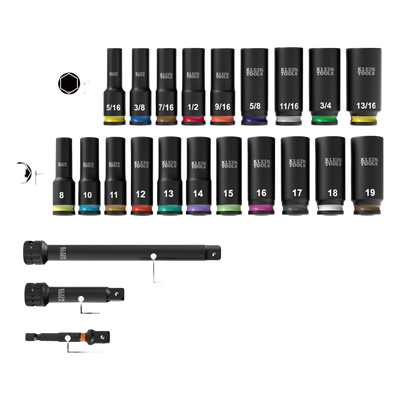 Juego de Dados de Impacto Profundos / Drive 3/8" / SAE y Métrico / 23 Piezas / Adaptadores Multi-Propósito / Estuche Modular | SIERRA STORE