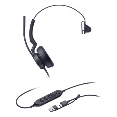 Diadema Alámbrica Mono / Cancelación de Ruido con 3 Micrófonos y AI / Altavoz 35 mm con EQ Dinámico / USB-C con Adaptador USB-A / | SIERRA STORE