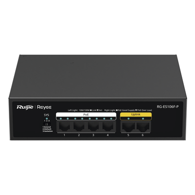 Switch PoE+ / 6 Puertos 10/100 Mbps / 54W PoE Total / No Administrable / Sin Ventilador | SIERRA STORE