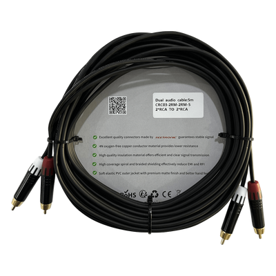 Cable Audio 2 RCA / Conectores Negros / Diferenciador Rojo-Blanco / 5m (16.4 ft) | SIERRA STORE