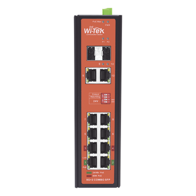 Switch PoE Industrial / 8 Puertos Gigabit + 2 SFP Combo / Extensión 250 m (820 ft) / PoE 300W / Protección 6 kV / -40°C a 80°C / | SIERRA STORE