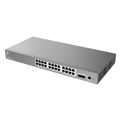 Switch Administrable L2++ / 24 Puertos Gigabit PoE / PoE++ 250W / 2 Puertos SFP+ / 88 Gbps / VLAN 4K / QoS Avanzado | SIERRA STORE