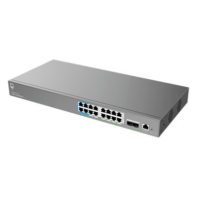 Switch Empresarial L2++ / 16 Puertos Gigabit PoE++ 250W / 2 Puertos SFP+ 10G / Switching 72 Gbps / Gestión Cloud y Local / VLAN 4K / | SIERRA STORE
