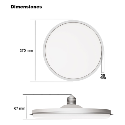 Foco LED Plafón / 38W / 3300 lm / IP20 / E27 / 6500K / 140° / 270 mm Ø | SIERRA STORE