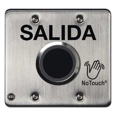 Botón de Salida NoTouch / Sensor Infrarrojo IR / Acero Inoxidable 304 / Salida Doble / Contacto Seco Forma C / LED Bicolor / 4.5 x 4.5 | SIERRA STORE