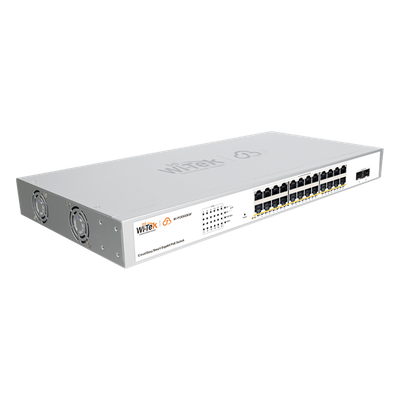 Switch Administrable PoE / 24 Puertos Gigabit PoE af/at / 2 x SFP Gigabit / 52 Gbps / Presupuesto PoE 370 W / Administración Cloud | SIERRA STORE