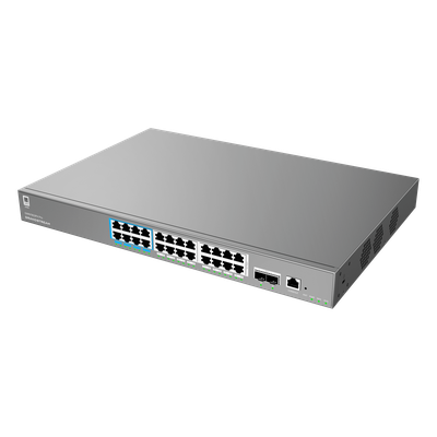 Switch Administrable L2++ / 24 Puertos Gigabit PoE++ 400W / 2 SFP+ / 88 Gbps / 65.472 Mpps / VLAN 4K / QoS Avanzado | SIERRA STORE