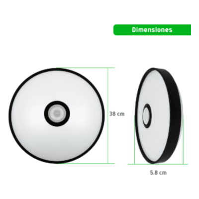 Luminario LED RGB / 30W / 2400 Lúmenes / Bluetooth / Control por App / Voltaje Universal 85-265V / 380 mm (1.2 ft) Diámetro | SIERRA STORE
