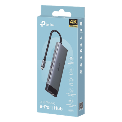 HUB USB-C 9 en 1 / HDMI 4K@60Hz / Ethernet Gigabit / 100W PD / 140.2x43x14.3 mm (0.46x0.14x0.047 ft) | SIERRA STORE