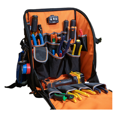 Mochila Profesional para Herramientas / 27 Bolsillos / Base Moldeada Ancha / Interior Naranja / Puerto USB-C / Acceso Estación de | SIERRA STORE