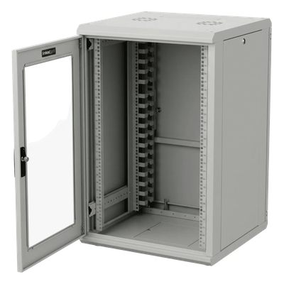 Gabinete Rackeable / 18U / 19 in / Puerta Cristal / Carga 750 Kg / 600x605x930 mm (23.6x23.8x36.6 in) / 3.05 ft Alto | SIERRA STORE