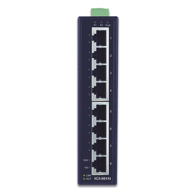 Switch Industrial Administrable / 8 Puertos Gigabit / Capa 2 / Doble Alimentación Redundante / Temperatura -40 a 75°C / Alarma por Relé | SIERRA STORE