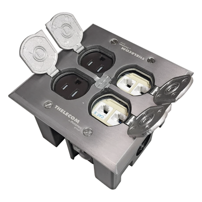 Caja de Piso Empotrable / Tapa Abatible Aluminio / Energía 127 V + Datos Voz/Datos / 2 Contactos 15A / 2 Módulos Keystone / Interior | SIERRA STORE