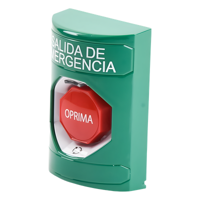 Botón de Salida de Emergencia / Texto en Español / Acción Mantenida / LED de Iluminación / Cubierta Transparente / UL cUL ADA | SIERRA STORE