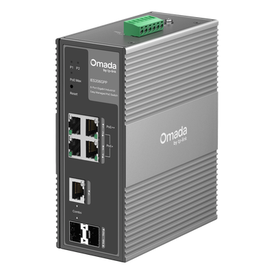 Switch Industrial Easy Managed / 6 Puertos Gigabit / 4 PoE (1× PoE++ 60W + 3× PoE+ 30W) / 120W PoE Budget / 2 SFP / IP40 / -40°C a | SIERRA STORE