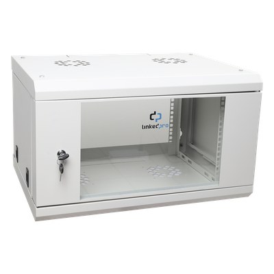 Gabinete de Pared 6U / 19" / Profundidad 455 mm (1.49 ft) / Cristal Templado / Carga 80 kg / Acero Reforzado | SIERRA STORE