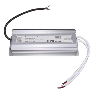 Fuente de Alimentación IP67 / 12 VCC Regulado / 10 A Totales / 2 Salidas / Entrada 100-265 VCA / Operación -10°C a 50°C | SIERRA STORE