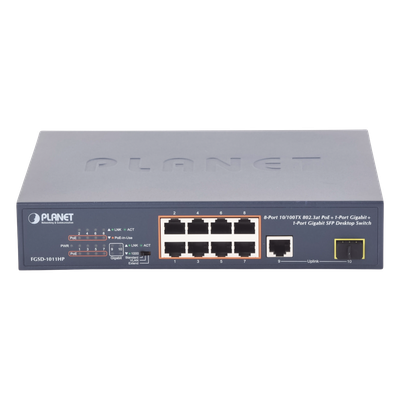 Switch no Administrable 8 puertos 10/100 PoE 802.3af/at 135W, 1 puerto Uplink 10/100/1000 y 1 SFP 100/1000 para escritorio | SIERRA STORE