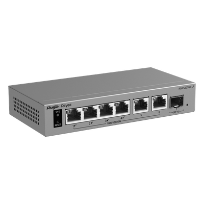 Switch Gigabit Smart Cloud / 7 Puertos / 4 PoE+ 40 W / 1 SFP Uplink / Capa 2 / Protección 6 kV / Fanless | SIERRA STORE