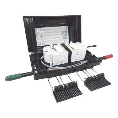 Caja de Empalme de Fibra Óptica / IP65 / Aérea / 144 Empalmes / 6 Charolas / 4 Entradas 4-16 mm / -40°C a +65°C / 13.8x8.3x4.3 in | SIERRA STORE