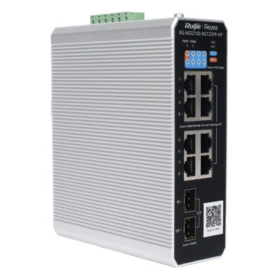 Switch Industrial PoE+ / 8 Puertos Gigabit / 1 PoE++ 60W / 7 PoE+ 30W / 2 SFP Uplink / 300W Total / Capacidad 20 Gbps / Layer 2 | SIERRA STORE