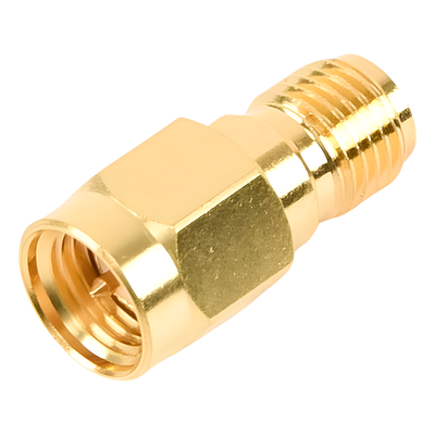 Adaptador en Línea / SMA Macho a SMA Hembra Inverso / Cuerpo Bronce Oro / Contacto Oro / Aislante Teflón | SIERRA STORE