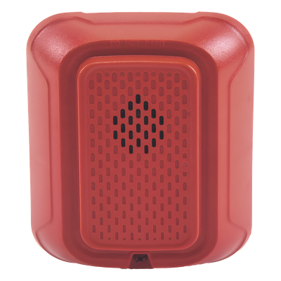 Sirena de Notificación para Pared / 88+ dBA / 12 o 24 Vcd / Tono y Volumen Seleccionables / Diseño Enchufable / Color Rojo | SIERRA STORE