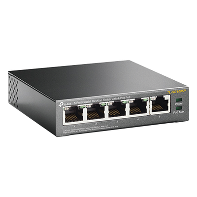 Switch de Escritorio / 5 Puertos Gigabit / 4 Puertos PoE 802.3af/at 65W / PoE Extendido 250m (820 pies) / Sin Ventilador | SIERRA STORE