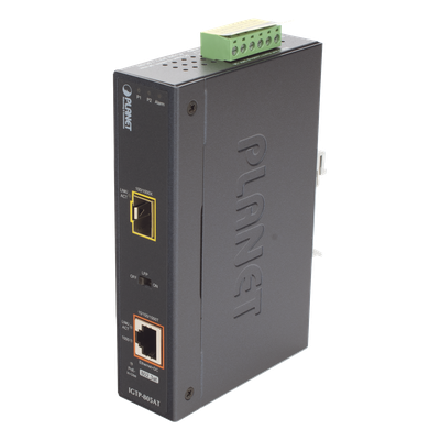 Convertidor de Medios PoE Industrial / SFP 1000BASE-X a RJ45 Gigabit / PoE+ 802.3at 30W / -40 a 75°C / IP30 / 12-48V CC o 24V CA | SIERRA STORE