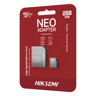 HIKSEMI by HIKVISION HS-TF-C1/256G/NEO/A - Memoria microSDXC / 256 GB / Clase 10 / Lectura 92 MB/s / Escritura 50 MB/s / NAND TLC / | SIERRA STORE