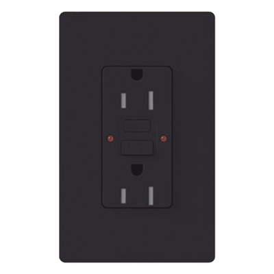 Tomacorriente GFCI / 15 A / 125 V~ 60 Hz / Autoprueba continua / Disparo 4-6 mA / Resistente a manipulaciones / Negro | SIERRA STORE