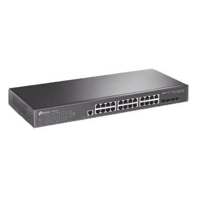 Switch Administrable L2+/L3 / 24 Puertos Gigabit / 4 Puertos SFP+ 10G / 128 Gbps / Sin Ventilador / Omada SDN | SIERRA STORE