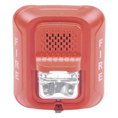 Sirena con estroboscopio / 2 hilos / 12-24 Vcd / candela 15 a 185 seleccionable / rojo con leyenda FIRE / Serie L | SIERRA STORE