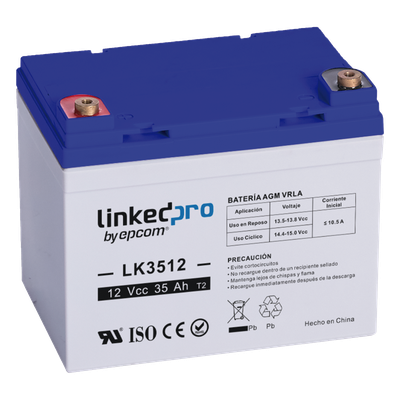 LINKEDPRO BY EPCOM LK3512 - Batería de Respaldo AGM / 12 V / 35 Ah / Válvulas de Regulación / Terminales T1 / Vida Útil 5 Años / | SIERRA STORE