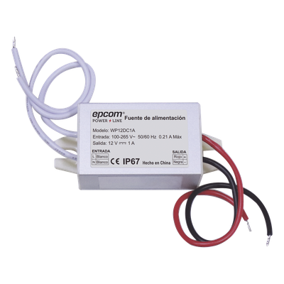 Fuente de alimentación / 12 VCC / 1 A / IP67 / 46x20x30 mm / -30°C a 50°C / 100-240 VCA | SIERRA STORE