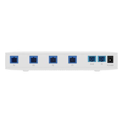 Splitter Activo 1x4 para Alimentación de 4 Dispositivos POF, 1 Puerto de cascadeo para continuidad, puertos SC/UPC | SIERRA STORE