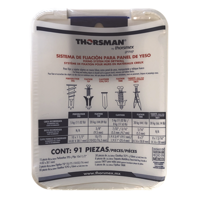 Kit de Fijación para Yeso y Tabique Hueco / 91 Piezas / Carga 5-30 kg (11.02-66.14 lb) / Temperatura -50°C a 80°C (-58°F a 176°F) / | SIERRA STORE