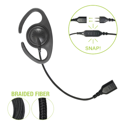 Auriculares de Gancho en C / Cable de Fibra Trenzada / Altavoz Giratorio / Conector SNAP / Compatible con Micrófono de Solapa 1 o 2 | SIERRA STORE