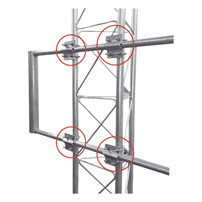 Herraje Individual Tubo-Tubo / Acero ASTM-36 / Galvanizado en Inmersión / 4 Placas / 8 Abrazaderas / 1-1/4' a 2' | SIERRA STORE