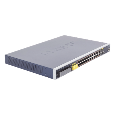 Switch PoE Industrial Capa 3 / 24 Puertos Gigabit 802.3af/at / 4 SFP Compartidos 100/1000X / Rango de Temperatura -40 ~ 75°C / Gestión | SIERRA STORE