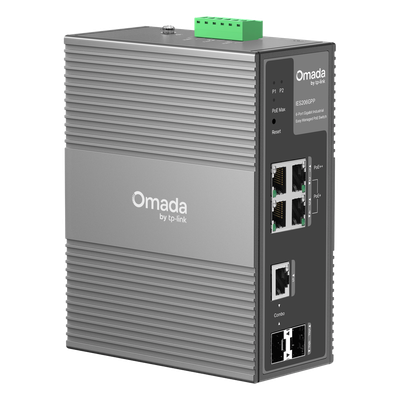 Switch Industrial Easy Managed / 6 Puertos Gigabit / 4 PoE (1× PoE++ 60W + 3× PoE+ 30W) / 120W PoE Budget / 2 SFP / IP40 / -40°C a | SIERRA STORE