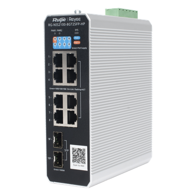Switch Industrial PoE+ / 8 Puertos Gigabit / 1 PoE++ 60W / 7 PoE+ 30W / 2 SFP Uplink / 300W Total / Capacidad 20 Gbps / Layer 2 | SIERRA STORE