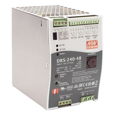 Fuente de Poder Industrial / 240W / Salida 48Vcc / 5A / Cargador de Baterías / Riel DIN / Entrada Universal 90-305Vca | SIERRA STORE