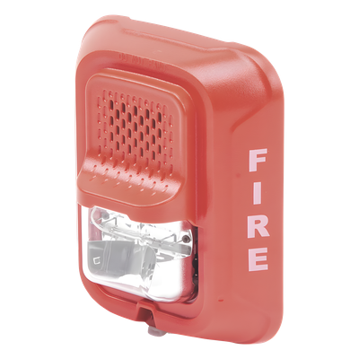 Sirena con estroboscopio / 2 hilos / 12-24 Vcd / candela 15 a 185 seleccionable / rojo con leyenda FIRE / Serie L | SIERRA STORE